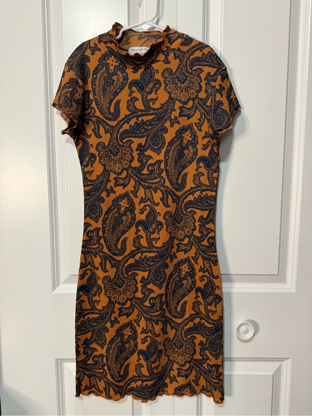 Urban Outfitters Paisley Mock Neck Mini Dress in Burnt Orange and Navy
